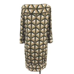 DIANE von FURSTENBERG ワンピース ひざ丈 総柄 七分袖 シルク 0 S カーキ ベージュ