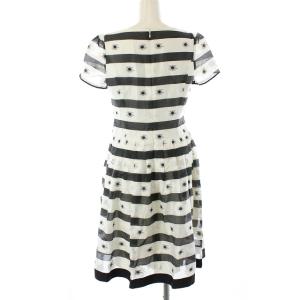 M'S GRACY ワンピース 半袖 膝丈 レース ボーダー 36 S 黒 ブラック 白 ホワイト