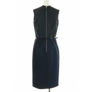 LANVIN リバー River 2007 ワンピース ノースリーブ ロング ミモレ丈 切替 ドッキング ベルト ウール シルク 絹 38