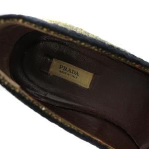 PRADA パンプス ヒール ポインテッドトゥ ツイード ビジュー リボン 35 21.5cm カーキ
