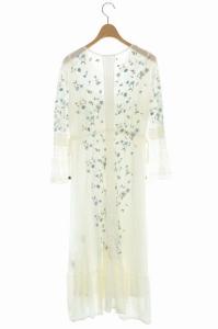 GRACE CONTINENTAL 21SS 小花刺繍ニットワンピース 長袖 ロング 36 白 青 ホワイト ブルー