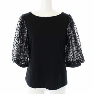 カットソー ブラウス プルオーバー ラウンドネック 五分袖 近年モデル シアー シースルー チュール レース 花柄 スパンコール