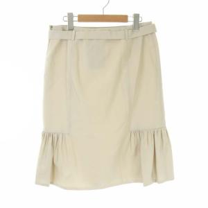 PRADA フレアスカート ひざ丈 リボン ベルト ウール シルク混 42 ベージュ