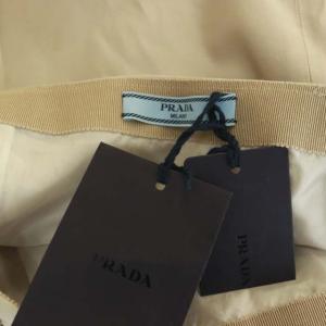 PRADA フレアスカート ひざ丈 リボン ベルト ウール シルク混 42 ベージュ