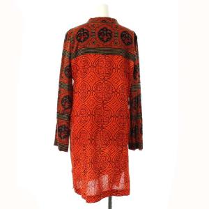 TORY BURCH ワンピース 長袖 ひざ丈 総柄 4 M オレンジ