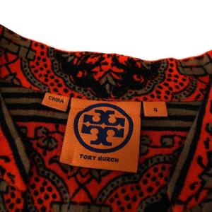 TORY BURCH ワンピース 長袖 ひざ丈 総柄 4 M オレンジ