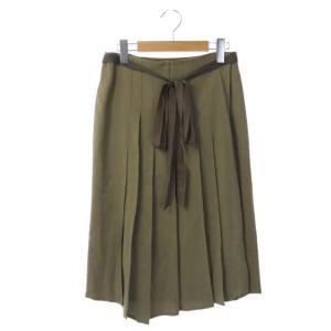 ラップスカート ロング リネン混 プリーツ 38 カーキ