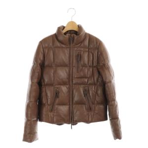 ダウンジャケット ハイネック ラムレザー 11 茶 ブラウン