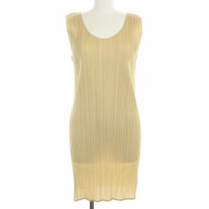 イッセイミヤケ 00AW ヴィンテージ ノースリーブサイドスリットプリーツワンピース 4 ベージュ