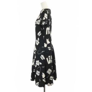 M'S GRACY 近年モデル ワンピース ひざ丈 半袖 総柄 花柄 フラワー バッグ リボン バイカラー 40 L 黒 ブラック 白 ホワイト