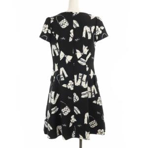 M'S GRACY 近年モデル ワンピース ひざ丈 半袖 総柄 花柄 フラワー バッグ リボン バイカラー 40 L 黒 ブラック 白 ホワイト