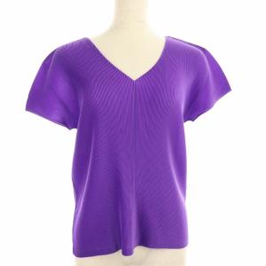 イッセイミヤケ Vネックプリーツカットソー パープル