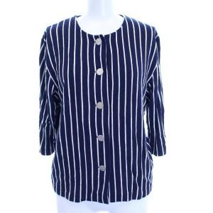 agnes b. 20年製 セットアップ 3点セット ストライプカーディガン カットソー ひざ丈スカート 紺