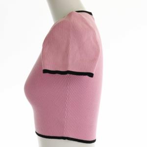 CHANEL BOUTIQUE ヴィンテージ 95P リブニットカットソー ココマーク 40 ピンク ブラック PO4933V00233