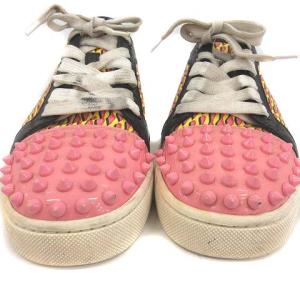Christian Louboutin スニーカー ローカット シューズ スタッズ 総柄 39 24.5cm ピンク イエロー ブラック
