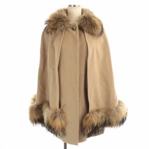 ポンチョ ケープ マント コート ショート丈 ラクーンファー ウール 36 S ベージュ