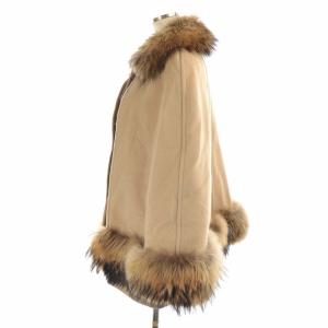 GRACE CONTINENTAL ポンチョ ケープ マント コート ショート丈 ラクーンファー ウール 36 S ベージュ