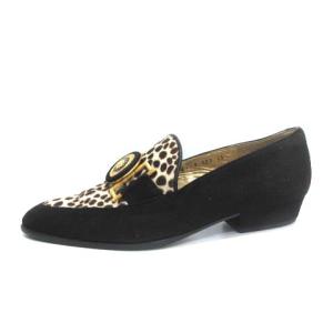 GIANNI VERSACE ローファー オペラシューズ パンプス 太陽 ハラコ ダルメシアン柄 スエード ヴィンテージ 35 22cm 黒 ブラック