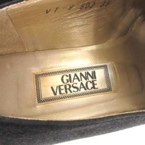 GIANNI VERSACE ローファー オペラシューズ パンプス 太陽 ハラコ ダルメシアン柄 スエード ヴィンテージ 35 22cm 黒 ブラック