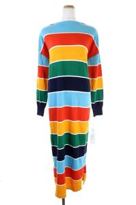 19SS マルチボーダーニットワンピース ロング シルク混 長袖 36