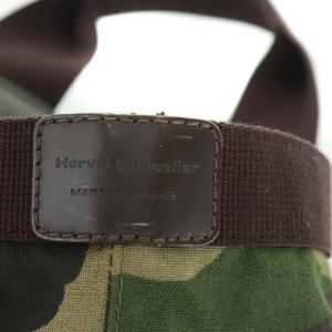 Hervé Chapelier 迷彩柄スクエアトートバッグ ハンドバッグ カモフラ キャンバス カーキ 茶 ブラウン 704W