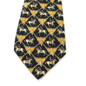 FENDI ネクタイ 総柄 ホース イタリア製 シルク ブラック オレンジ