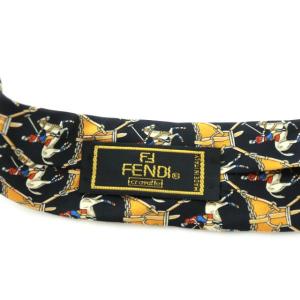 FENDI ネクタイ 総柄 ホース イタリア製 シルク ブラック オレンジ