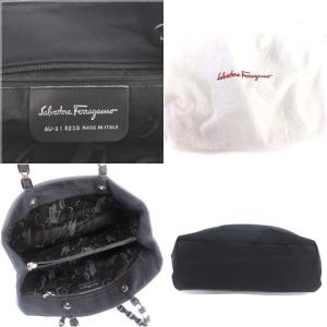 Salvatore Ferragamo ヴァラ トートバッグ チェーン リボン ナイロン キャンバス ブラック
