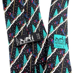 HERMES ツリー柄シルクネクタイ ブラック