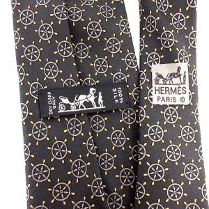 HERMES ネクタイ シルク 舵 総柄 ブラック