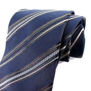 FENDI ネクタイ シルク100％ ズッカ柄 ロゴ レジメンタルストライプ ネイビー