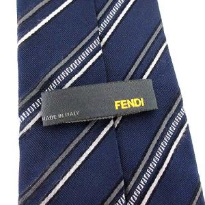 FENDI ネクタイ シルク100％ ズッカ柄 ロゴ レジメンタルストライプ ネイビー