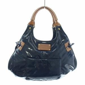 CHARLIE レインコートバッグ ハンドバッグ ナイロン レザー ロゴプレート ブルー ブラウン