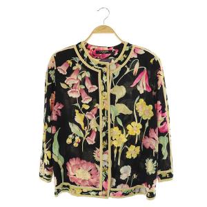 FASHION ヴィンテージ 長袖花柄シャツ L ブラック