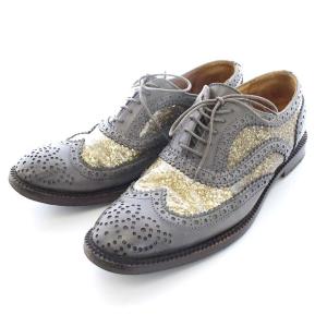 ドレスシューズ ウィングチップ ラメ グリッター 23cm グレー ゴールド