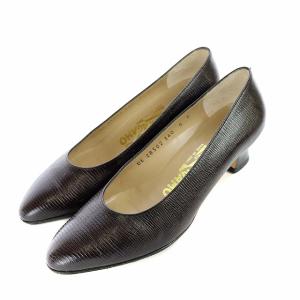 リザード型押しパンプス 5 ダークブラウン