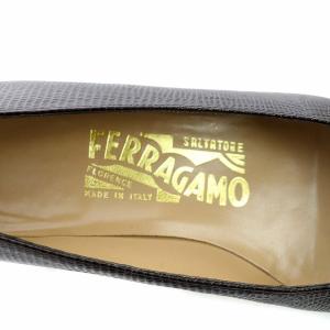 Salvatore Ferragamo リザード型押しパンプス 5 ダークブラウン