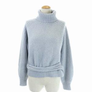 近年 ニット セーター タートルネック 長袖 ライトブルー