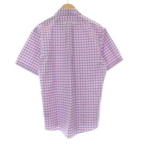 Brooks Brothers REGENT FIT ボタンダウン シャツ 半袖 チェック M ブルー ピンク