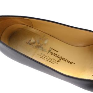 Salvatore Ferragamo パンプス チャンキーヒール スクエアトゥ ヴァラ 7.5B レザー ブラック