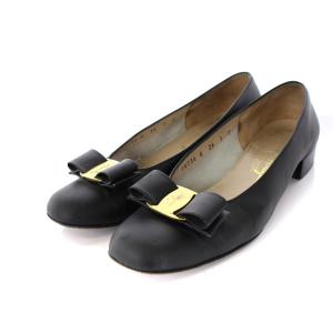 パンプス スクエアトゥ チャンキーヒール レザー ヴァラ 7C 24.5cm ブラック