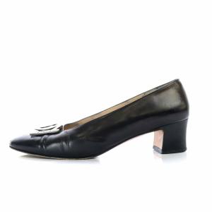 Salvatore Ferragamo 2連ガンチーニ パンプス チャンキーヒール レザー 7C 24.5cm ブラック