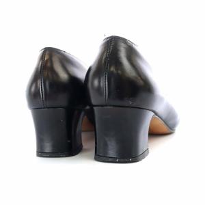 Salvatore Ferragamo 2連ガンチーニ パンプス チャンキーヒール レザー 7C 24.5cm ブラック