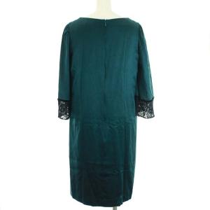 M'S GRACY ワンピース シルク サテン レース 七分袖 ひざ丈 グリーン ブラック