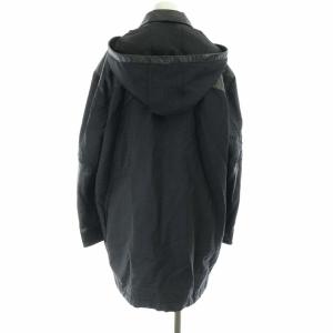 FENDI レザー 切替 ズッカ柄 ステンカラーコート 中綿ロング フード 38 ブラック