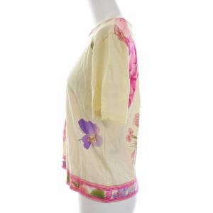 LEONARD FASHION カットソー 半袖 ニット切替 花柄 L ベージュ