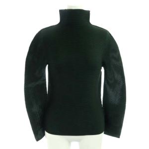 近年モデル プリーツ カットソー 長袖 ハイネック 緑 グリーン