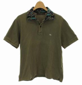 ポロシャツ 半袖 コットン 総柄 M カーキ