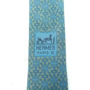 HERMES Hロゴシルクネクタイ ブルー
