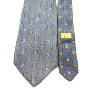 Christian Dior フランス製 ネクタイ シルク 花柄 総柄 グレー ネイビー